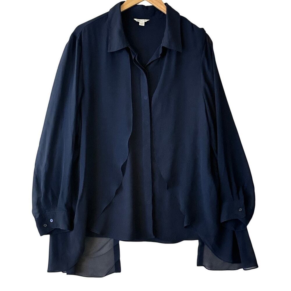 Cato Layered Button Down Shirt Sz 22/24 Split Back Chiffon Overlay Office Siren‎